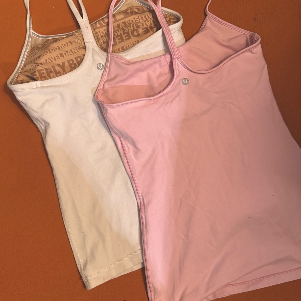 Lulu Lemon Women's Pink and White Workout Tank Tops